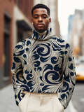 Men's Retro Abstract Flowers Print High Neck Knit Sweatshirt