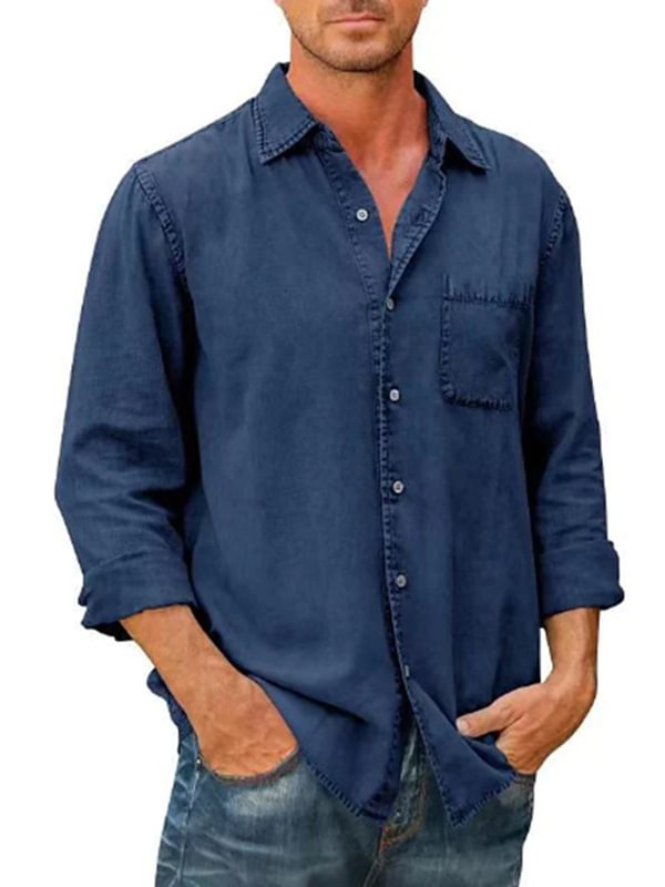 Men's Casual Seam Turndown Collar Long Sleeve Button Shirt