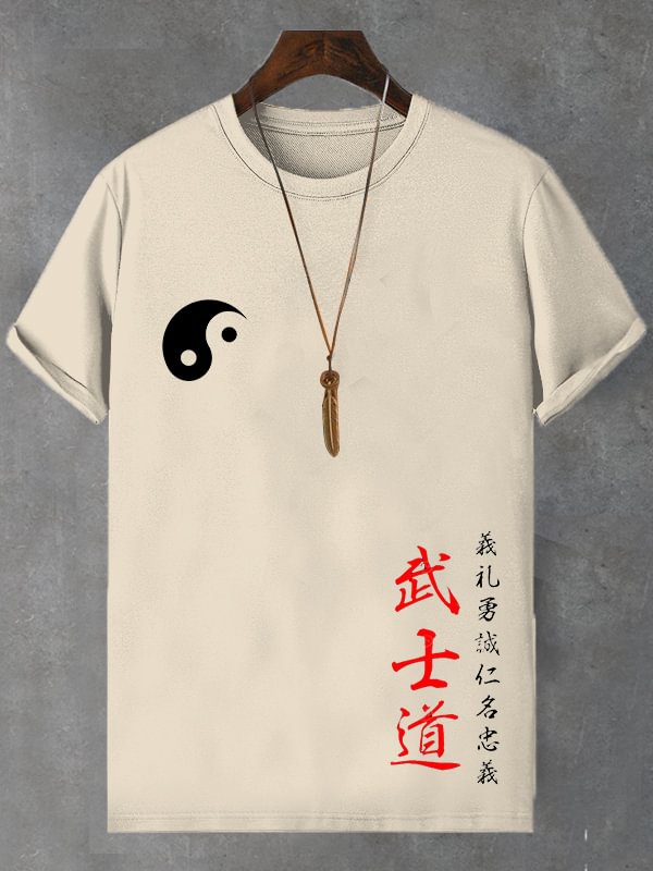 Men's Japanese Taiji Bushido Art Print Cotton Casual T-Shirt