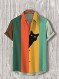 Men's Fun Cat Color Matching Art Printed Hawaiian Beach Shirt