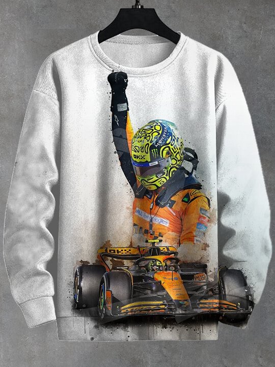 Men's Racing Driver Vintage Watercolor Painting Print Casual Sweatshirt