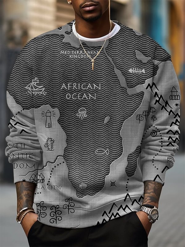 Men's Vintage Africa Map Art Print Casual Sweatshirt