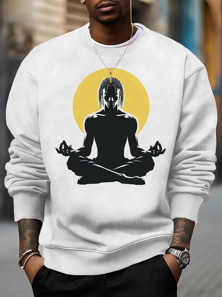 Men's Religious Belief Meditation Print Cotton Casual Sweatshirt
