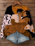 Women's Spotted Pattern Black Couple Print Cozy Sweatshirt
