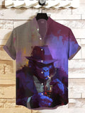 Men's Gorilla Smoke And Drink Red Wine Art Print Short Sleeve Casual Shirt