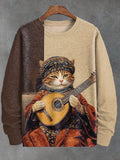Men's Folk Cat Playing Oud Art Print Sweatshirt