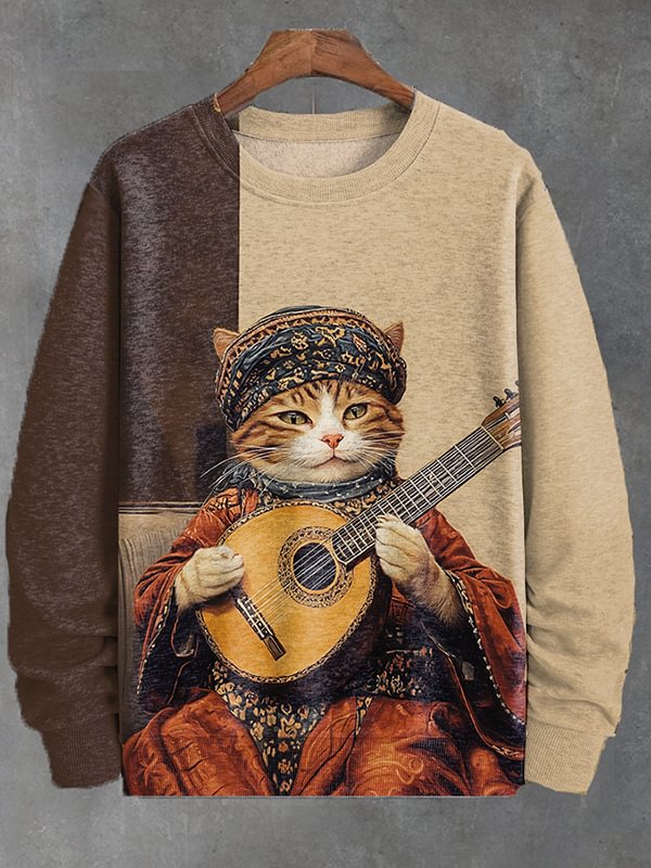 Men's Folk Cat Playing Oud Art Print Sweatshirt