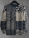 Men's Japanese Art Patchwork Ditsy Floral Ripple Pattern Print Casual Sweatshirt