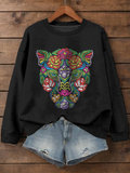 Women's Leopard Head Ethnic Pattern Art Print Cozy Sweatshirt