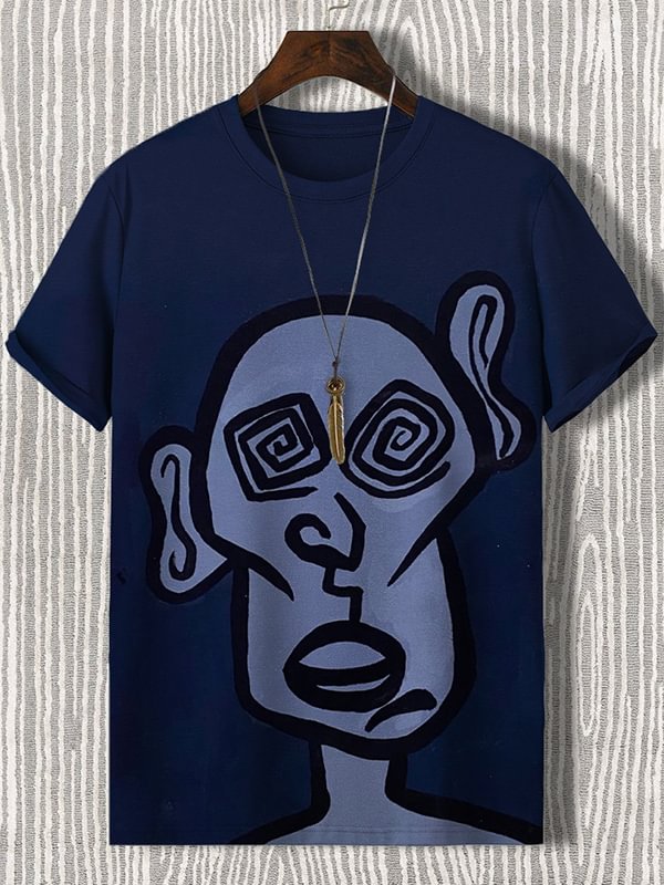 Men's Dazed Face Abstract Art Print Casual T-Shirt