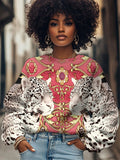 Women's Vintage Traditional Pattern Leopard Print Cozy Sweatshirt