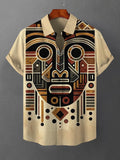 Men's Retro Africa Abstract Face Art Print Casual Short Sleeve Shirt