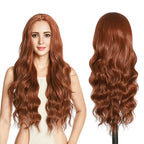 Women  30 inches Long Wavy Front HD Lace Wig with Auburn Synthetic Hair for Women Daily Cosplay Halloween