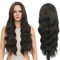 30 inches Long Wavy Front HD Lace Wig with Dark Brown Synthetic Hair for Women Daily Cosplay Halloween