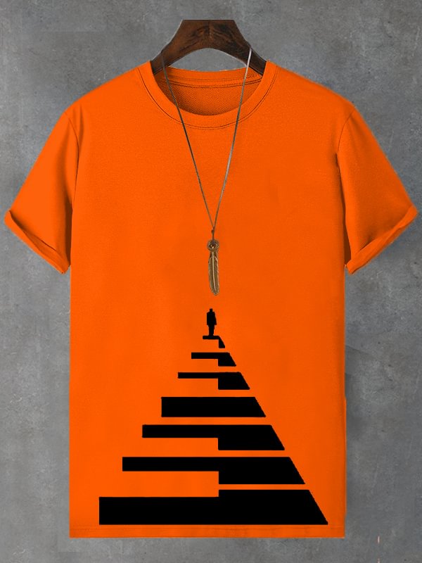 Men's Piano Key Stairs Art Print Cotton Casual T-Shirt