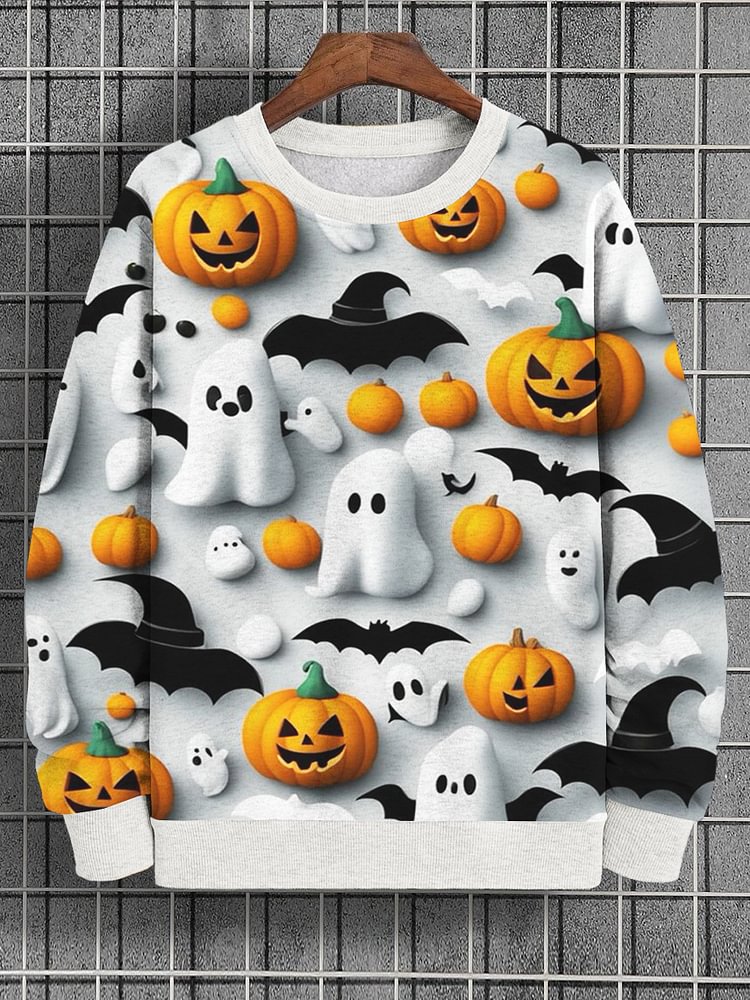 Men's Halloween Bat Ghost Pumpkin Print Casual Sweatshirt