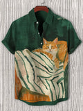 Men's Sleeping Cat Funny Print Casual Shirt