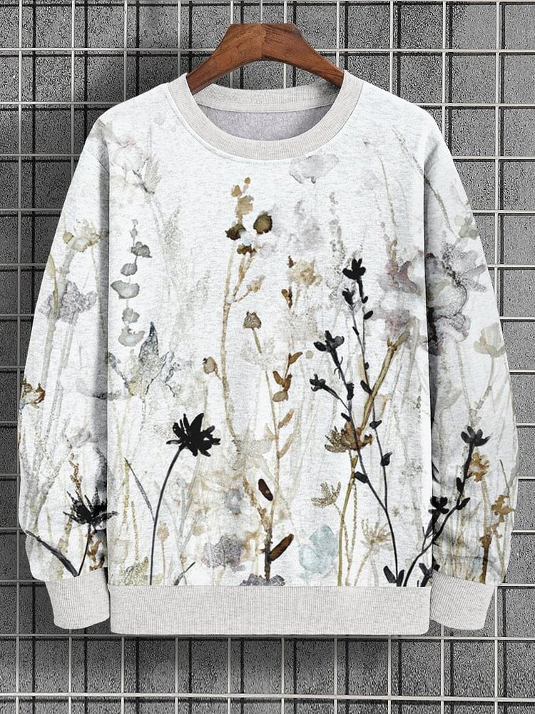 Men's Plant Ink Painting Print Casual Sweatshirt