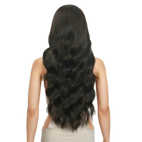 30 inches Long Wavy Front HD Lace Wig with Dark Brown Synthetic Hair for Women Daily Cosplay Halloween