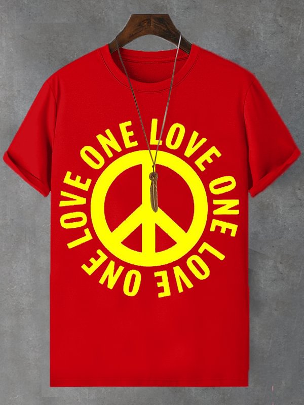 Men's One Love Peace Graphic Print Cotton Casual T-Shirt