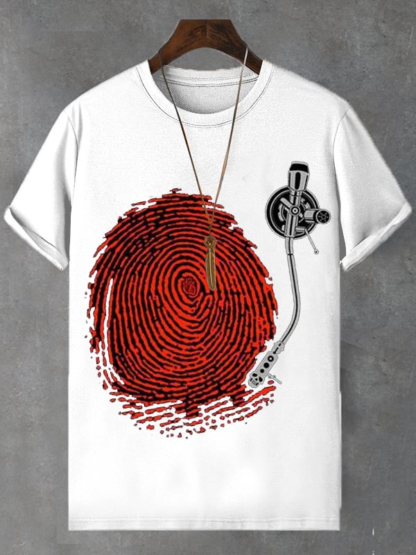 Men's Retro Fingerprint Record Print Cotton Casual T-Shirt