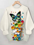 Women's 3D Butterflies And Dots Art Print Casual Sweatshirt