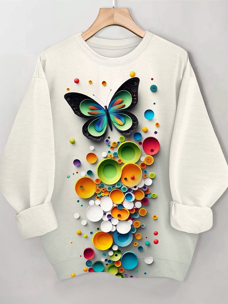 Women's 3D Butterflies And Dots Art Print Casual Sweatshirt