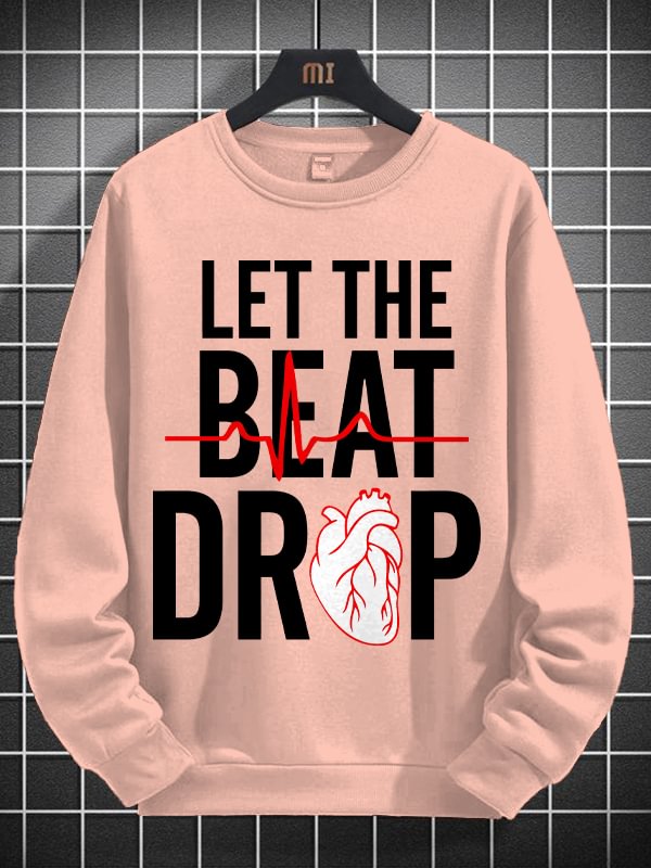 Men's Let The Beat Drop Heartbeat Graphic Print Cotton Long Sleeve T-Shirt Thin Sweatshirt