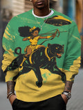 Men's Black Girl Riding A Black Panther Shooting UFO Art Print Casual Sweatshirt