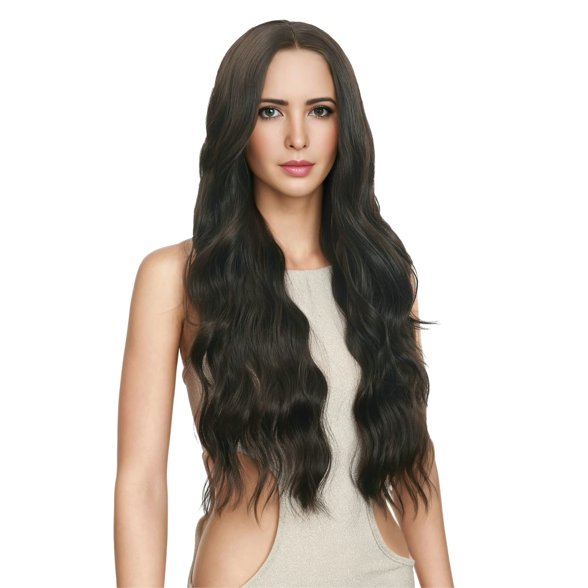 30 inches Long Wavy Front HD Lace Wig with Dark Brown Synthetic Hair for Women Daily Cosplay Halloween