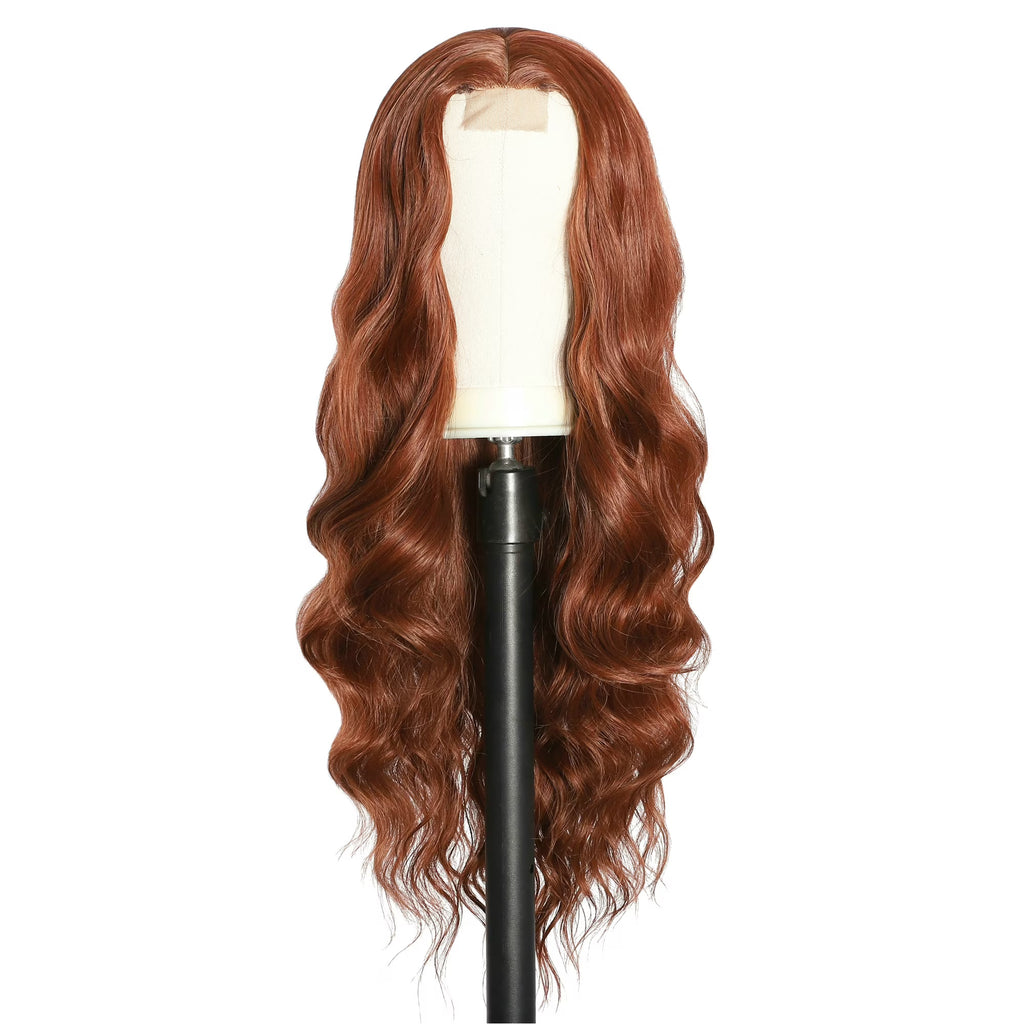 Women  30 inches Long Wavy Front HD Lace Wig with Auburn Synthetic Hair for Women Daily Cosplay Halloween