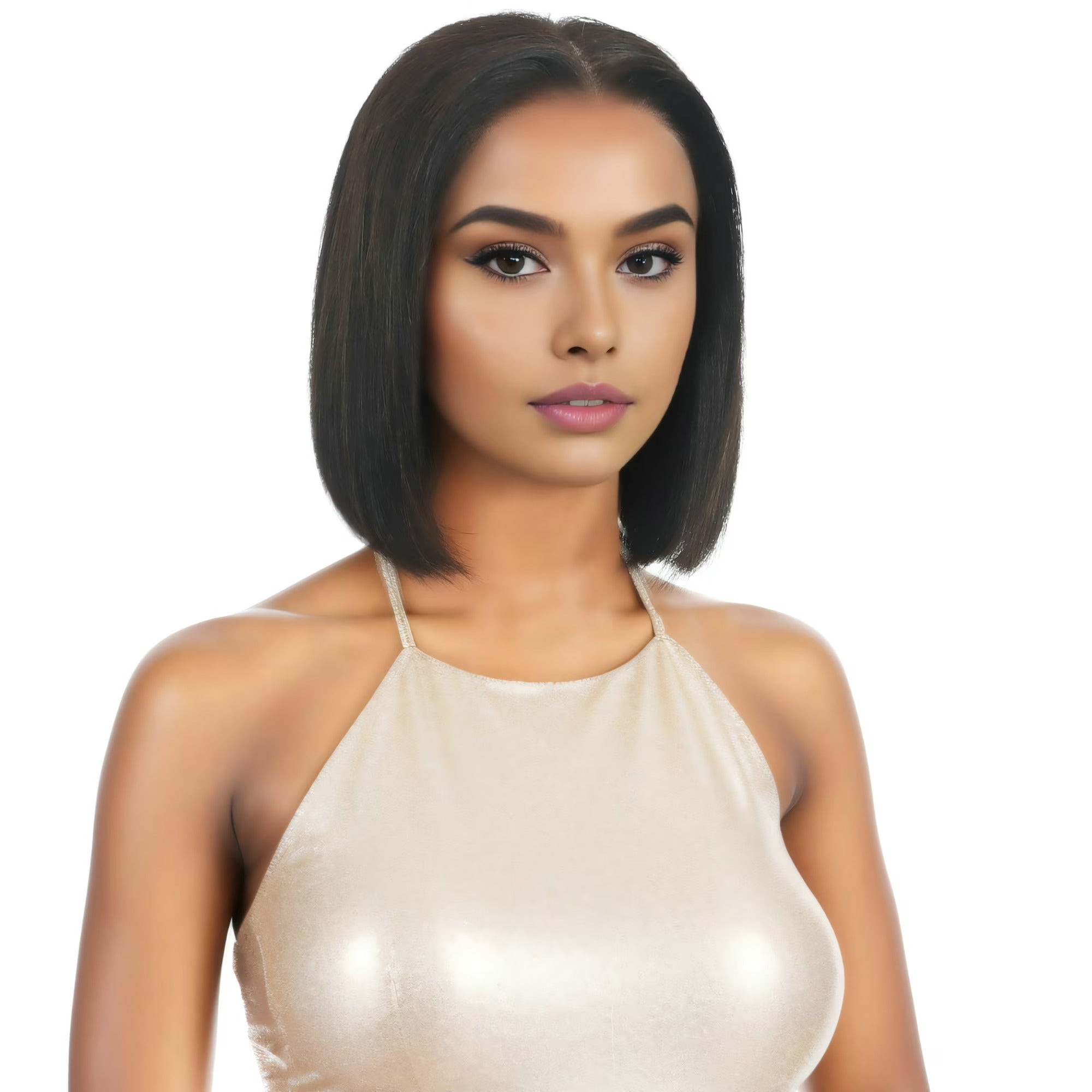 Women 8 inches 100% Human Hair 13x4 Front HD Lace Bob Wig with Pre Plucked Natural Hairline