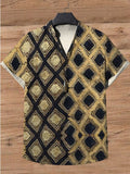 Men's African primitive geometric totem contrast color Art Print Short Sleeve Linen Blend Shirt