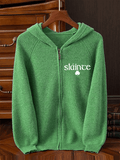 Men's St. Patrick's Day Shamrock Print Zip Up Hooded Knit Jacket