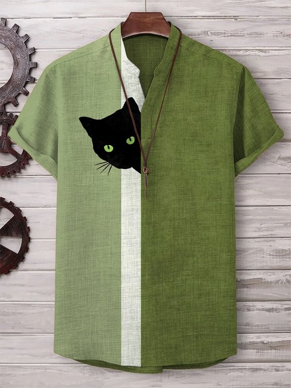 Men's Fun Hide And Seek Black Cat Print V Neck T-Shirt