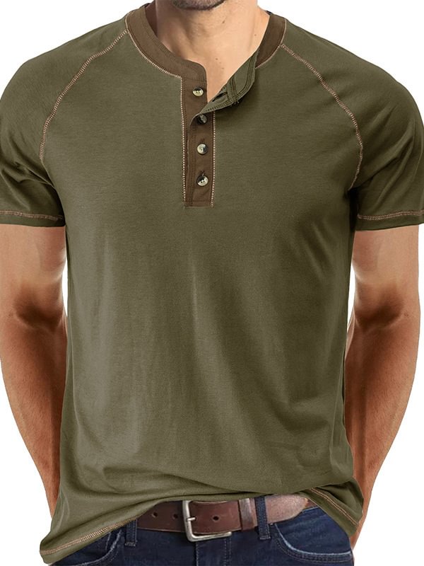 Men's Casual Half Button Short Sleeve Slim Fit Henley T-Shirt