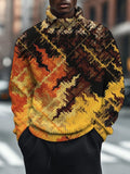 Men's Retro Abstract Pattern Art Print High Neck Knit Sweatshirt