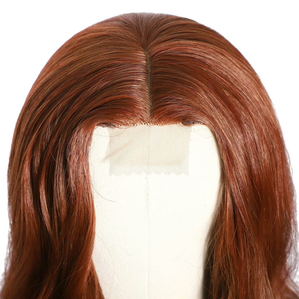 Women  30 inches Long Wavy Front HD Lace Wig with Auburn Synthetic Hair for Women Daily Cosplay Halloween