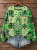 Women's St. Patrick's Day Clover Splicing Art Print Casual Sweatshirt