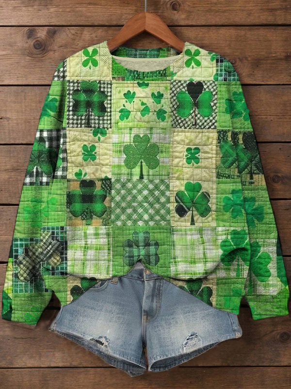 Women's St. Patrick's Day Clover Splicing Art Print Casual Sweatshirt