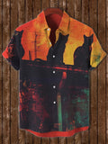 Men's Mysterious Cats Overlook the Scenery Art Print Short Sleeve Shirt
