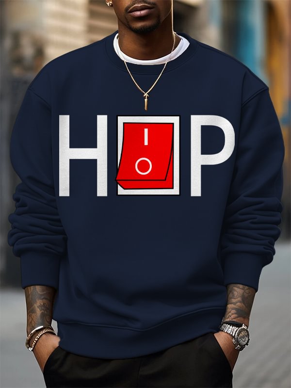 Men's Hiphop Switch Toggle Button Art Print Cotton Casual Sweatshirt
