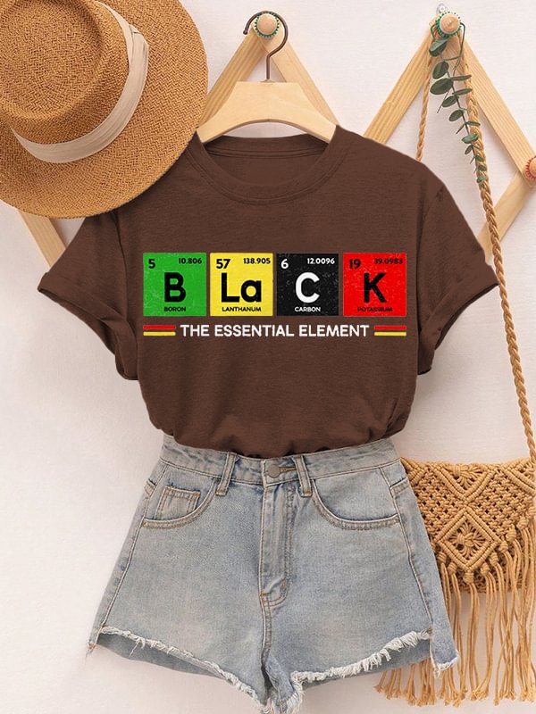 Women's Black The Essential Element Print Cotton Casual T-Shirt