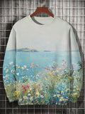 Men's Colorful Flower Field Coastal Painting Print Casual Sweatshirt