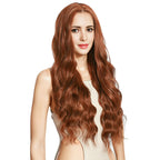 Women  30 inches Long Wavy Front HD Lace Wig with Auburn Synthetic Hair for Women Daily Cosplay Halloween