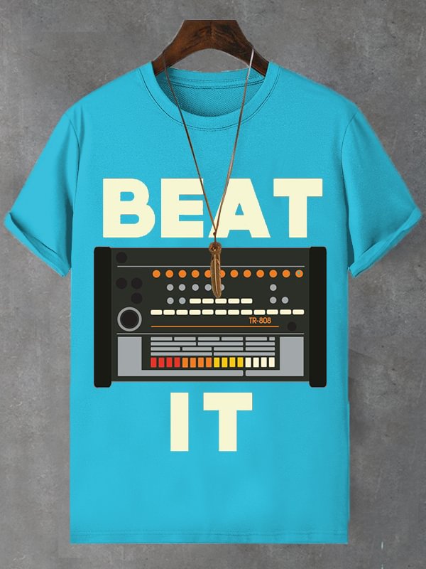 Men's Beat It Vintage Music Art Print Cotton Casual T-Shirt