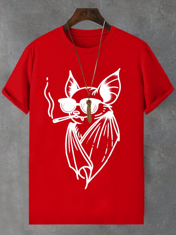 Men's Smoking Bat Fun Art Print Cotton Casual T-Shirt
