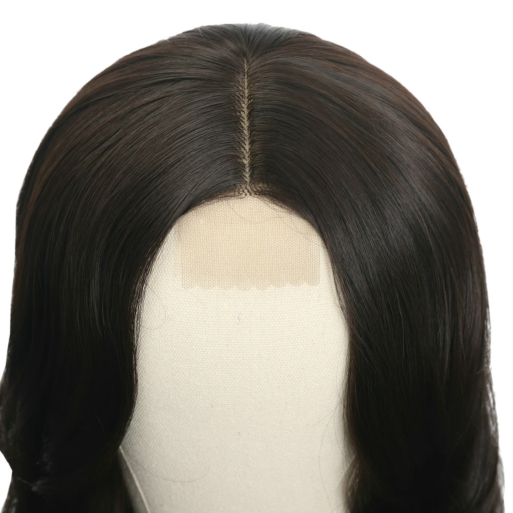 30 inches Long Wavy Front HD Lace Wig with Dark Brown Synthetic Hair for Women Daily Cosplay Halloween