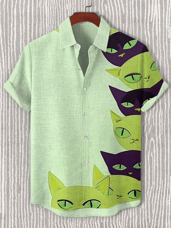 Men's Funny Cats Peep Art Print Casual Shirt