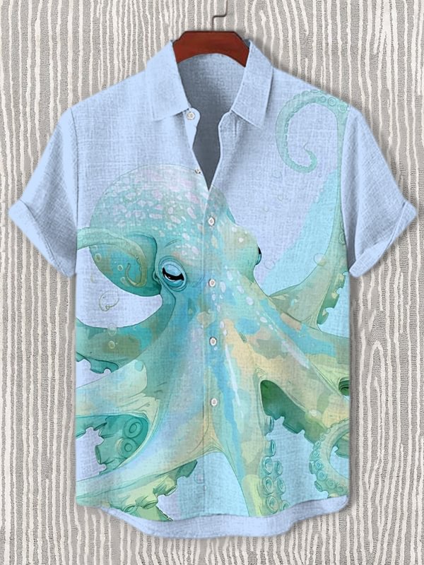 Men's Fantasy Octopus Graphic Print Casual Short Sleeve Shirt